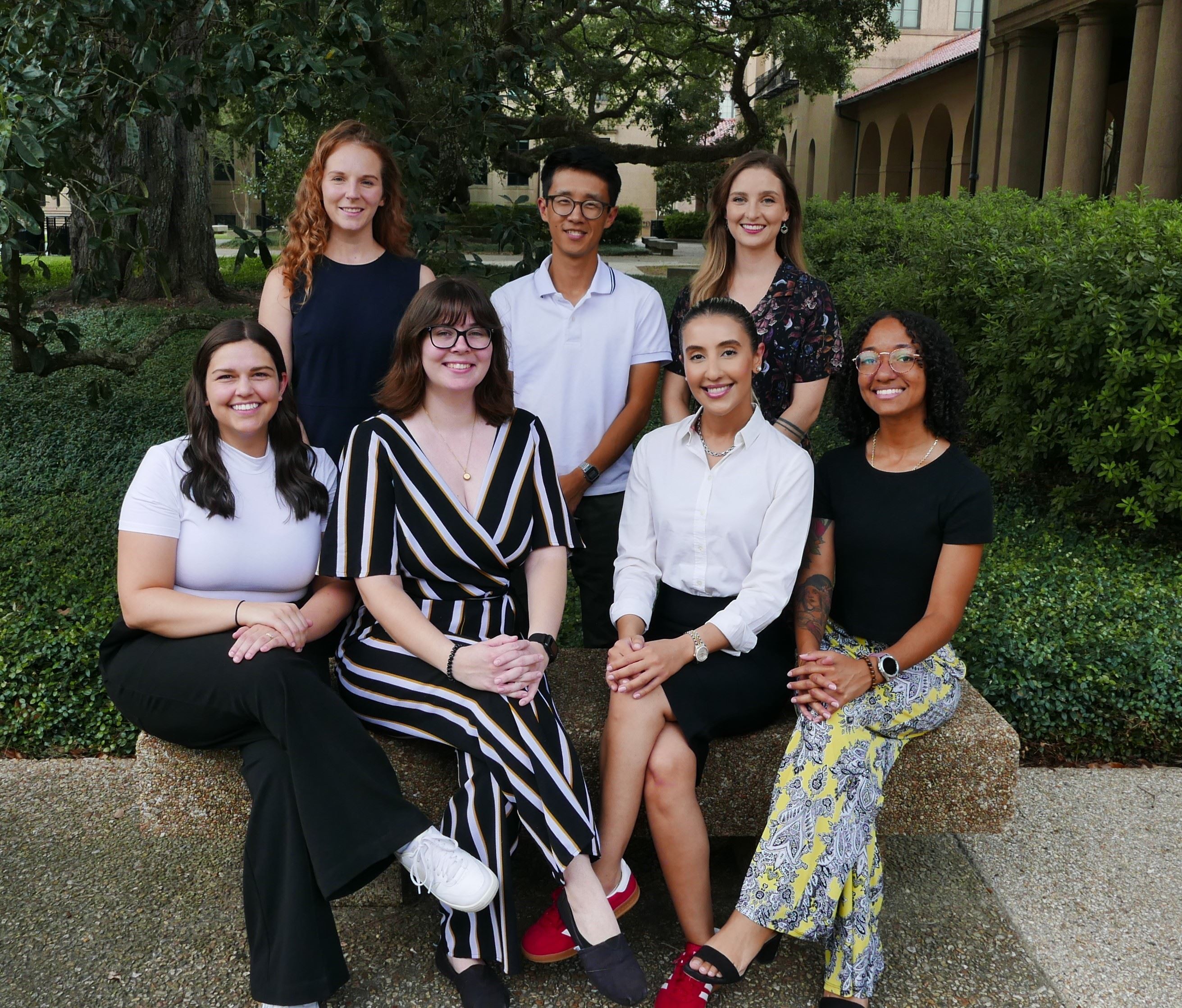 Bottom row, left to right: Hannah Perkins, Katelyn Reeves, Sydney Roux, Niloufar Dodengeh. Top row left to right: Dr. Vanessa Burke, Dr. Don Zhang, Dr. Haley Cobb