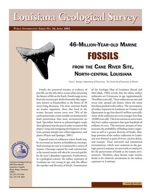 46-Million-Year-Old Fossils from the Cane River Site, North-Central Louisiana, 2002, 7 pp. 46-Million-Year-Old Fossils from the Cane River Site, North-Central Louisiana, 2002, 7 pp.